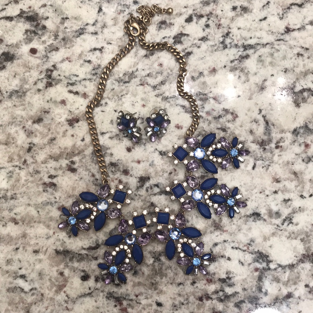 Crystal blue and purple necklace and earring set